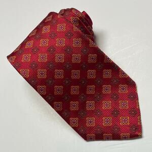 XMI Platinum Silk Tie Red, Yellow &‎ Green Geometric 3.75" x 61" Handmade in USA